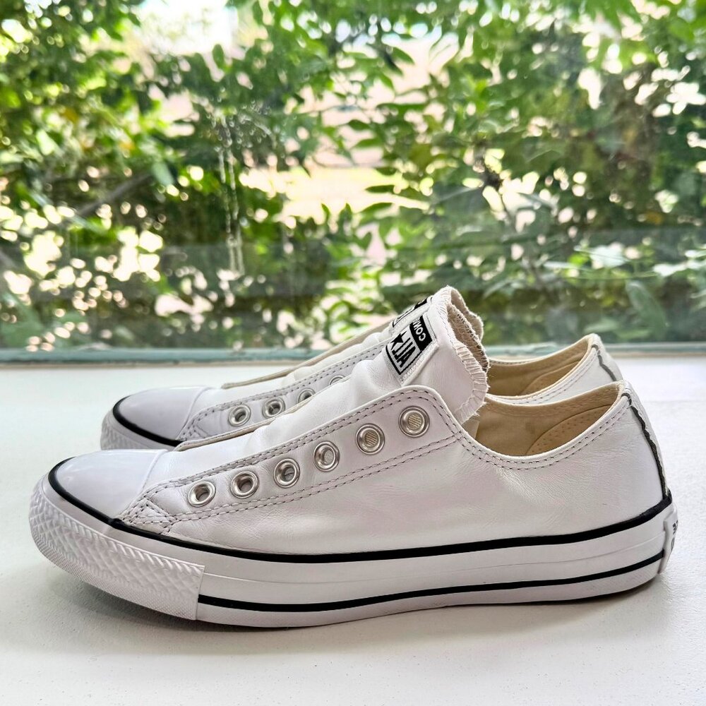 Converse Chuck Taylor All Star Slip On Tennis Shoes Sneakers Sz 7 White Leather